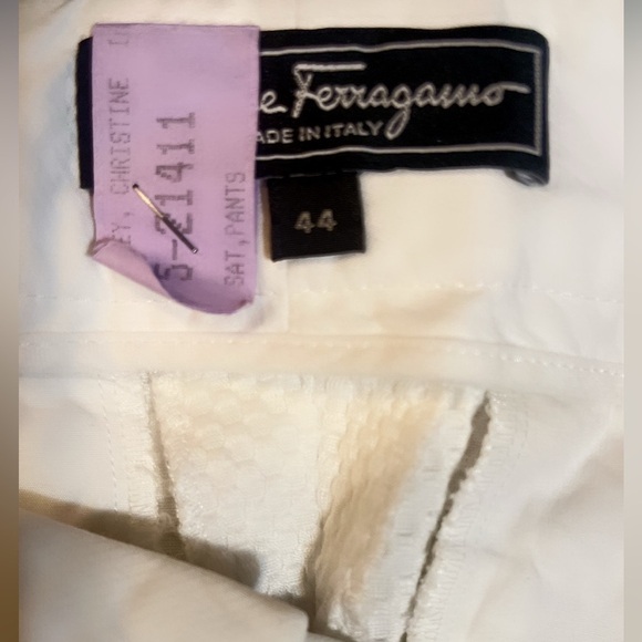 Authentic cream Ferragamo cotton side snap pocket button textured dress pant 44 - Picture 4 of 5